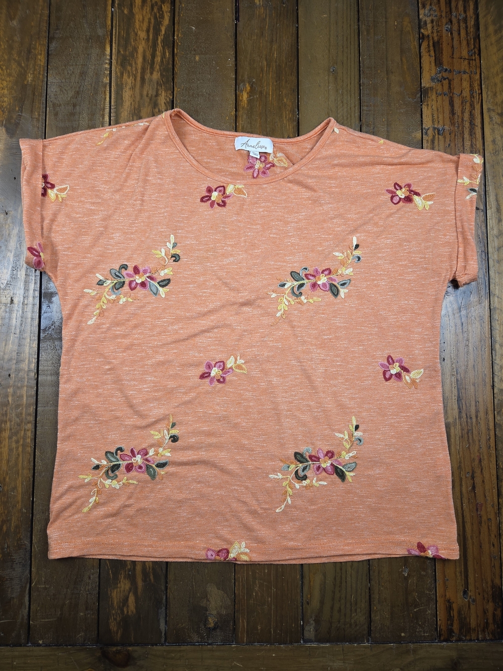 Anneliese Top Womens M Orange Floral Embroidered Cottagecore Boho Cuffed Sleeve